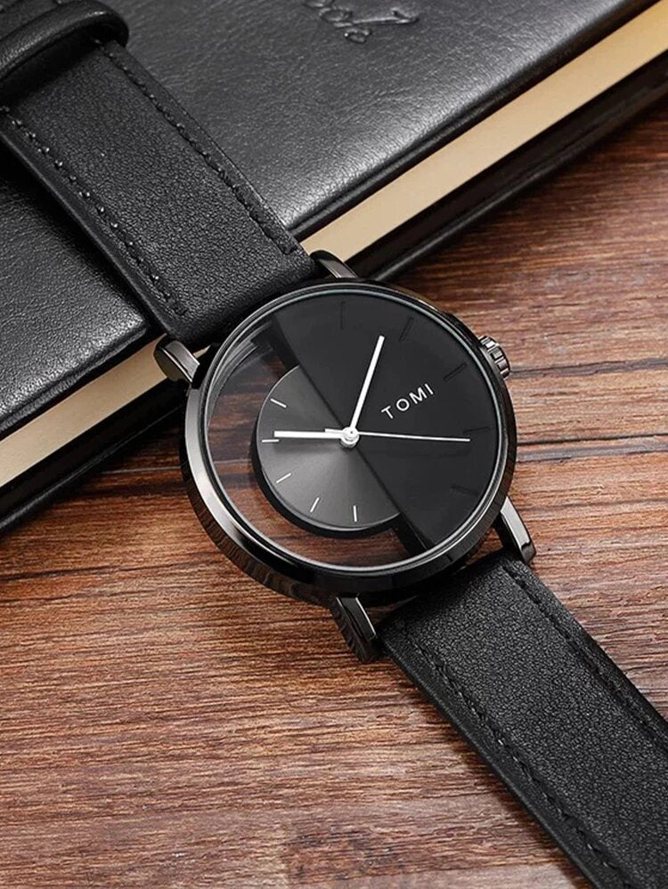 TOMI T-080 Unisex Watch Half Transparent Leather Strap