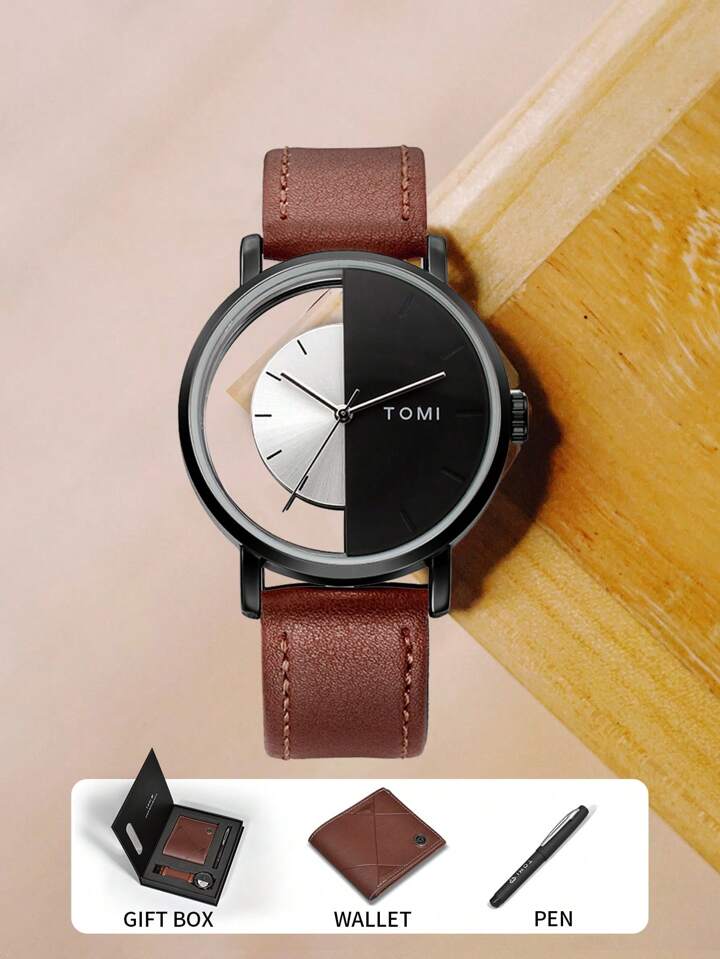 TOMI S8 Series Customised T-080 Gift Set Watch With Wallet & Pen Quartz