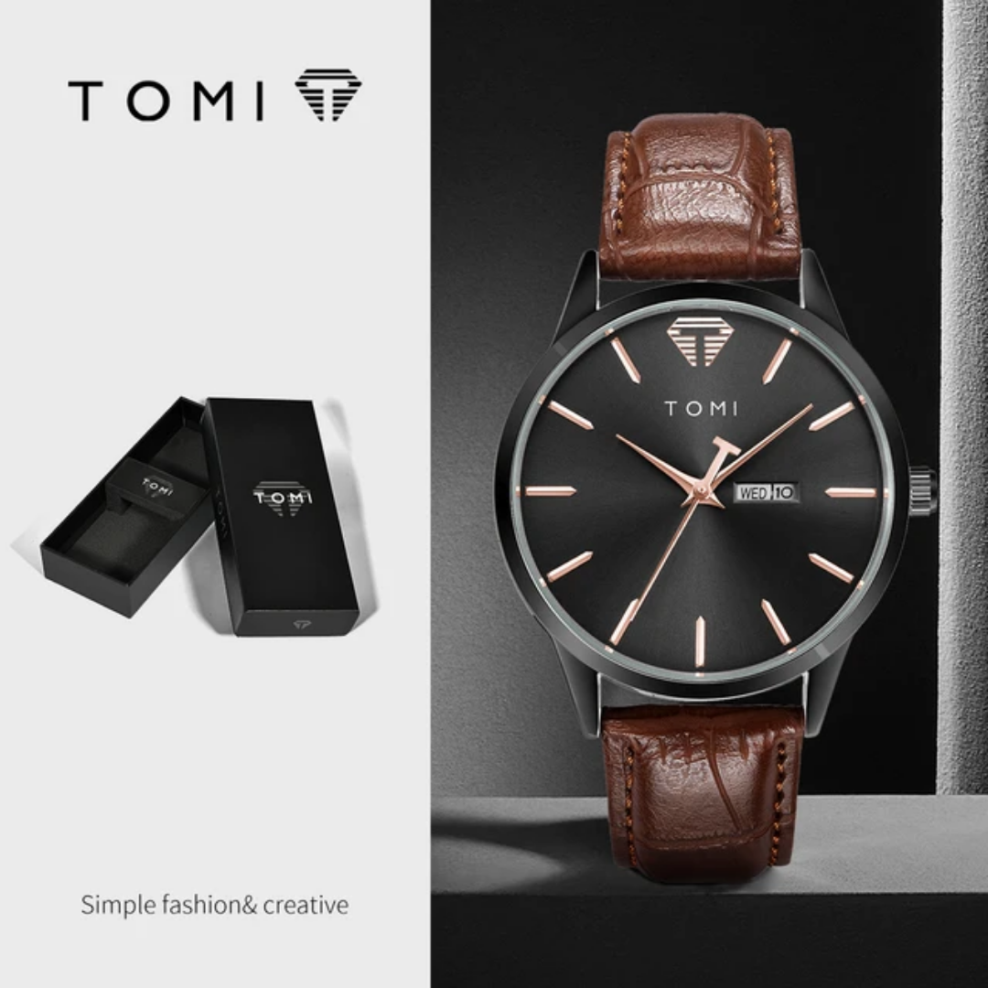 TOMI T-045 Men’s Business Luxury Watch – Day/Date Display – Quartz Movement