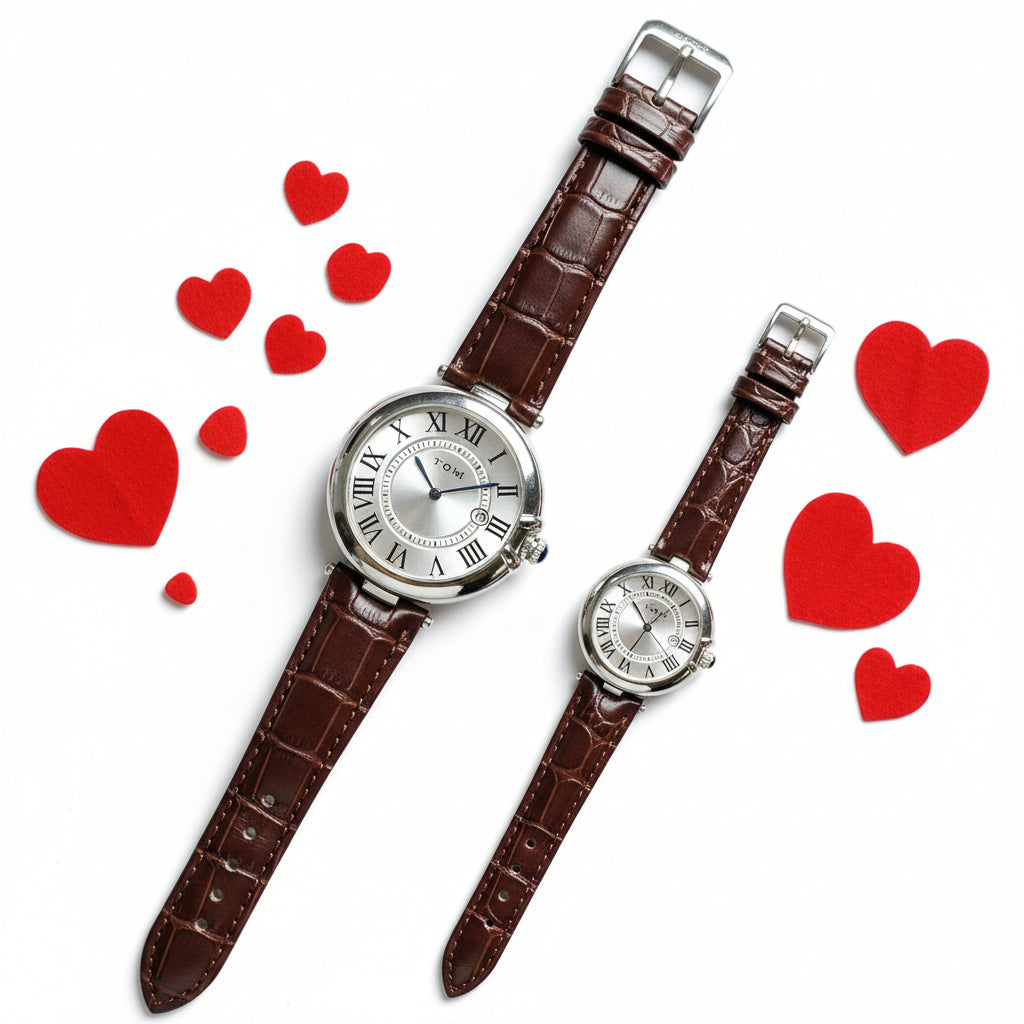TOMI T-075 Couple Watch Date Quartz Leather Strapa