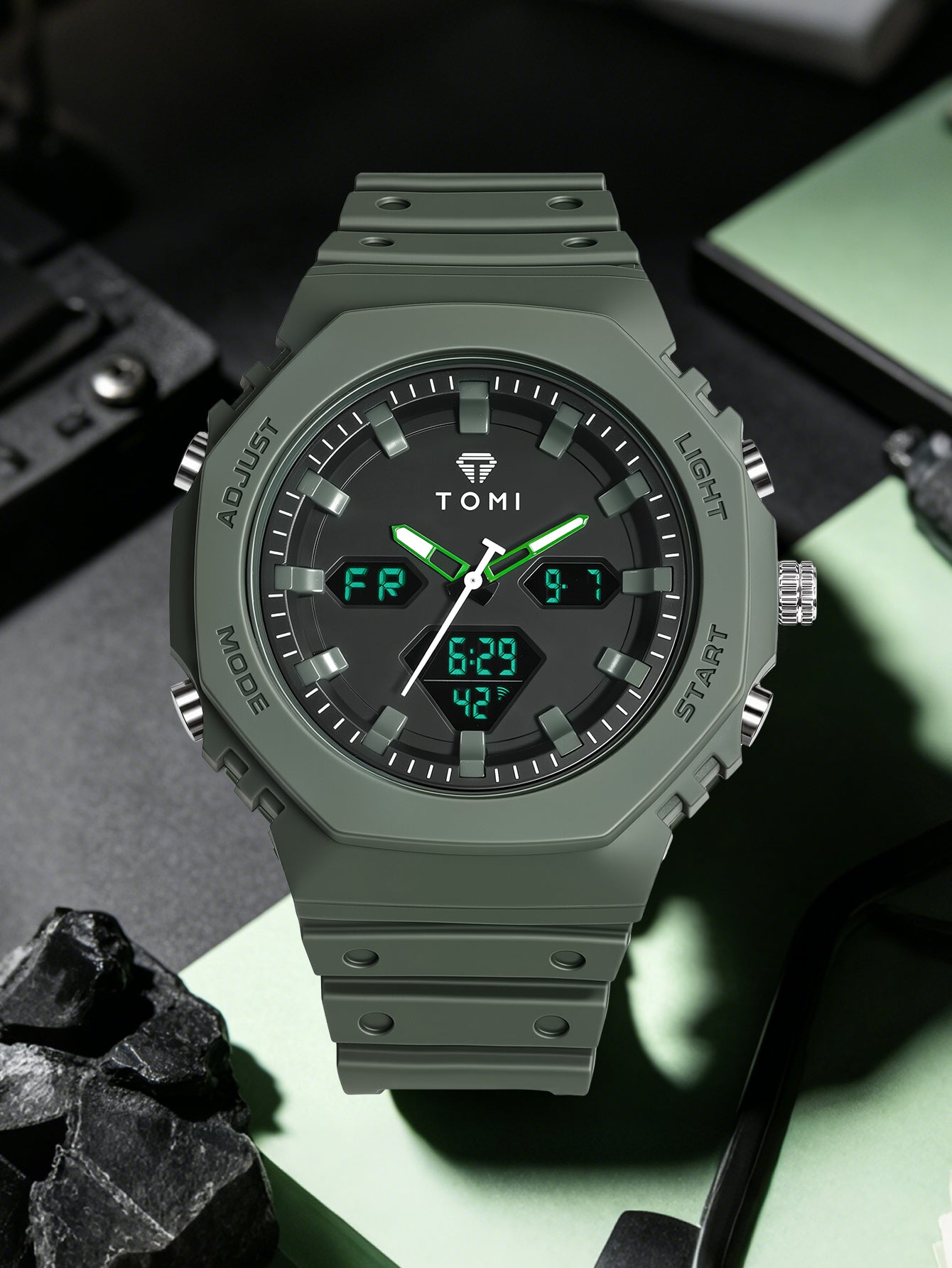 TOMI T-217 Dual Time Sports Watch Comfortable Straps Water