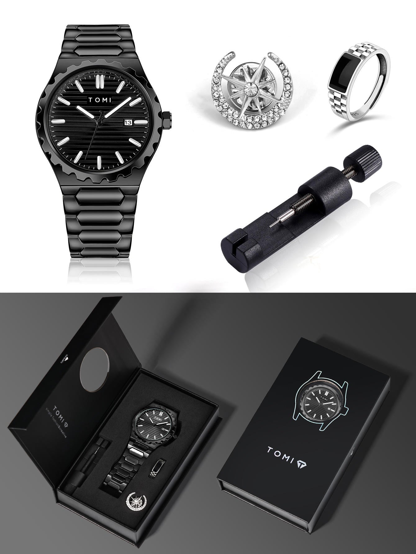 TOMI T-302 S3 Series Chain Watch With Ring Brooch & Chain Adjuster Gift Box