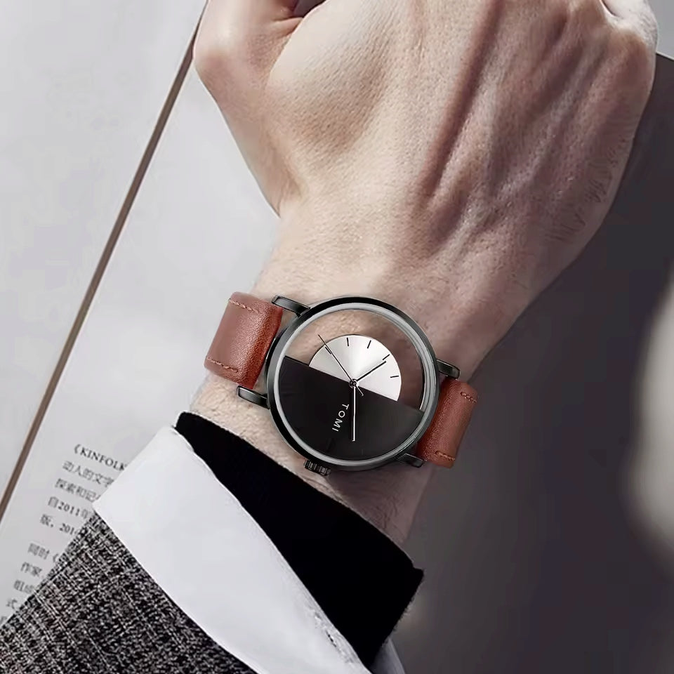 TOMI T-080 Unisex Watch Half Transparent Leather Strap