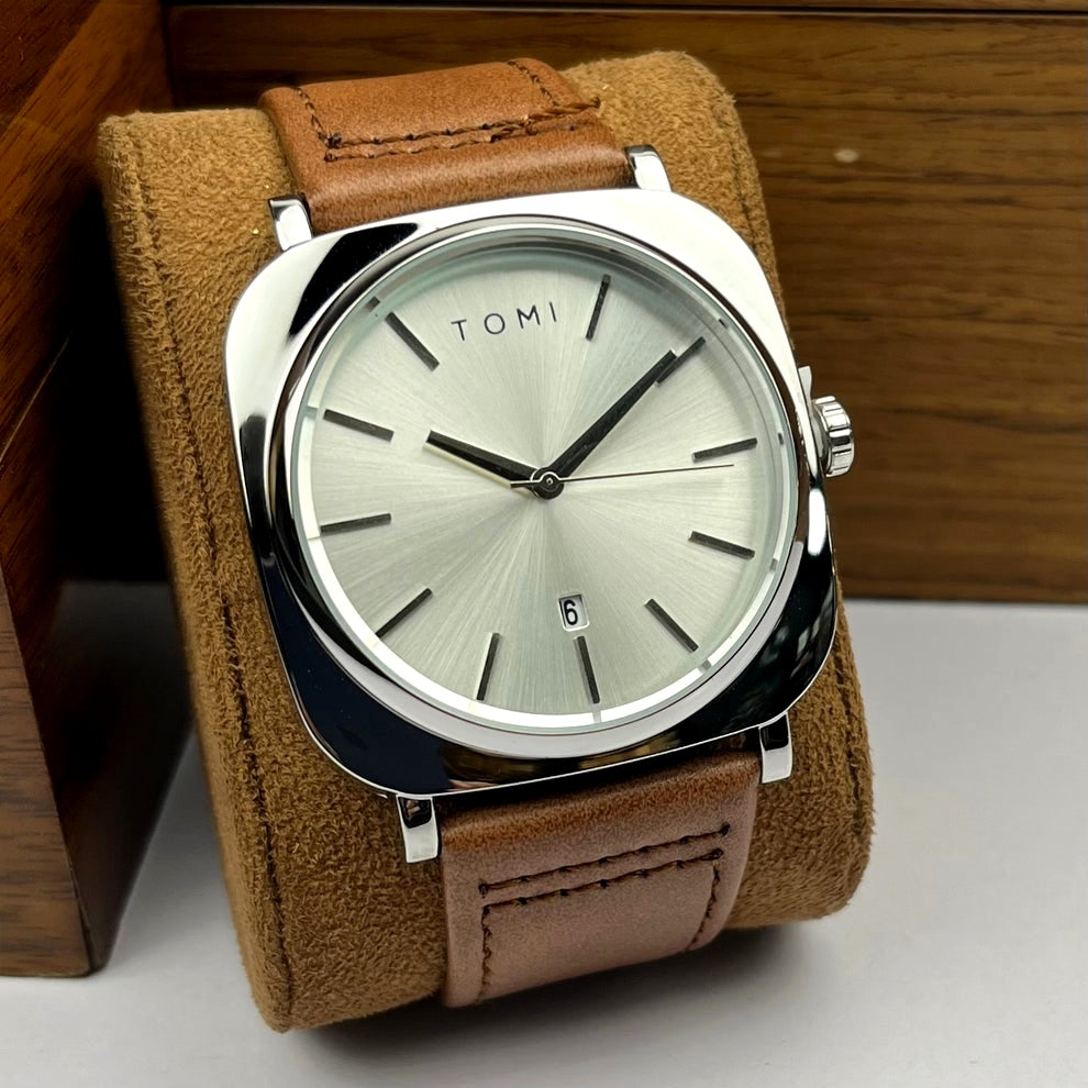 TOMI T-084 Men's Watch Quartz Date Leather Strap – Tomiwatches.pk