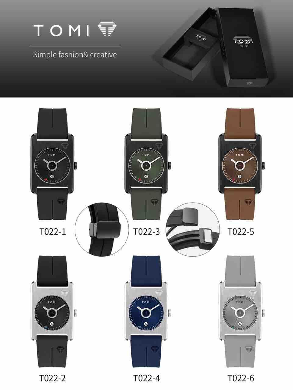 TOMI T-022 Magnet Lock Silicone Straps Tomi Tank Watch