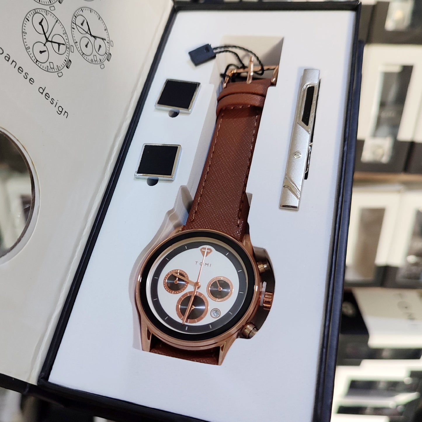 TOMI T-603 S6 Series Luxury Business Chronograph Watch Cufflinks Tie Pin