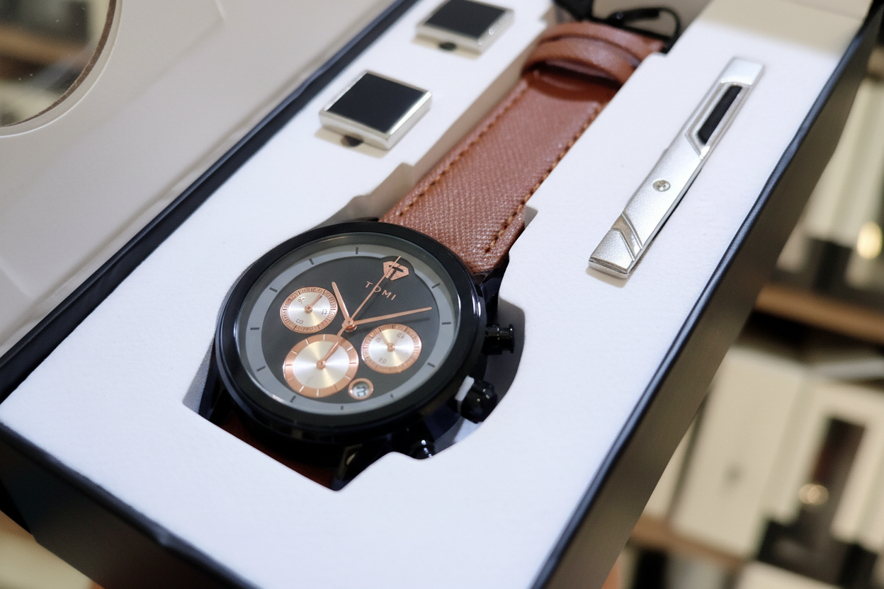 TOMI T-603 S6 Series Luxury Business Chronograph Watch Cufflinks Tie Pin