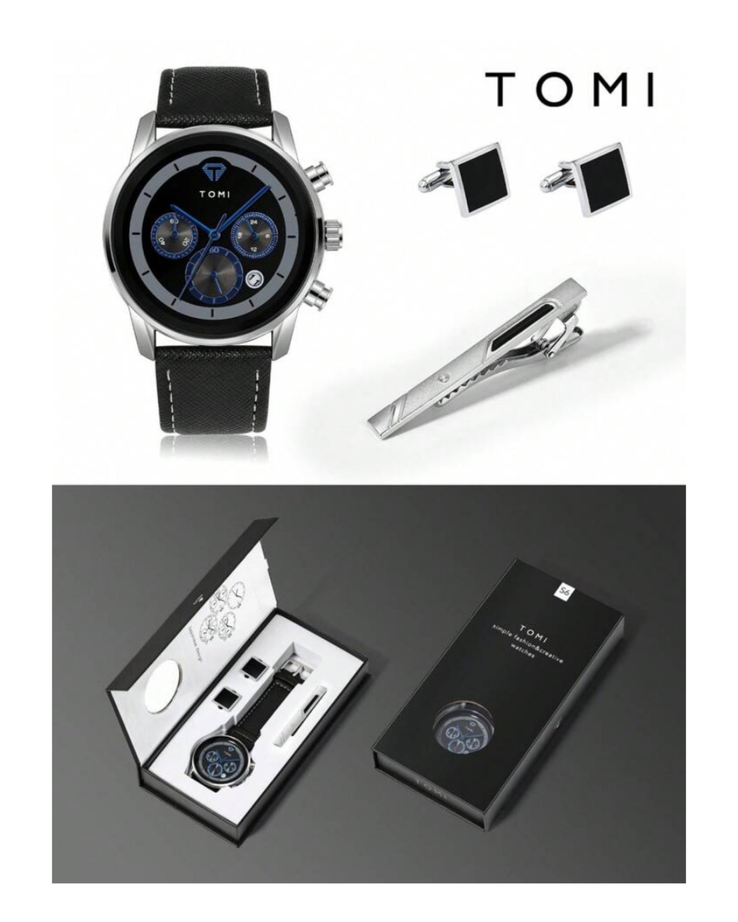 TOMI T-603 S6 Series Luxury Business Watch Cufflinks Tie Pin