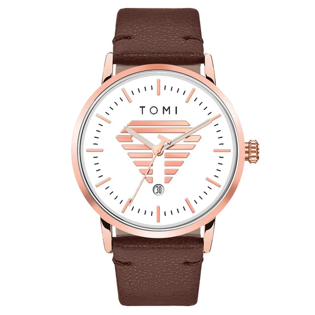TOMI T-042 Watch For Men's Date Quartz Leather Strap