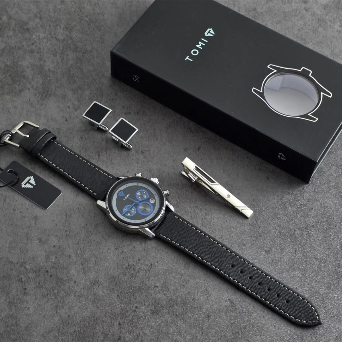 TOMI T-603 S6 Series Luxury Business Chronograph Watch Cufflinks Tie Pin