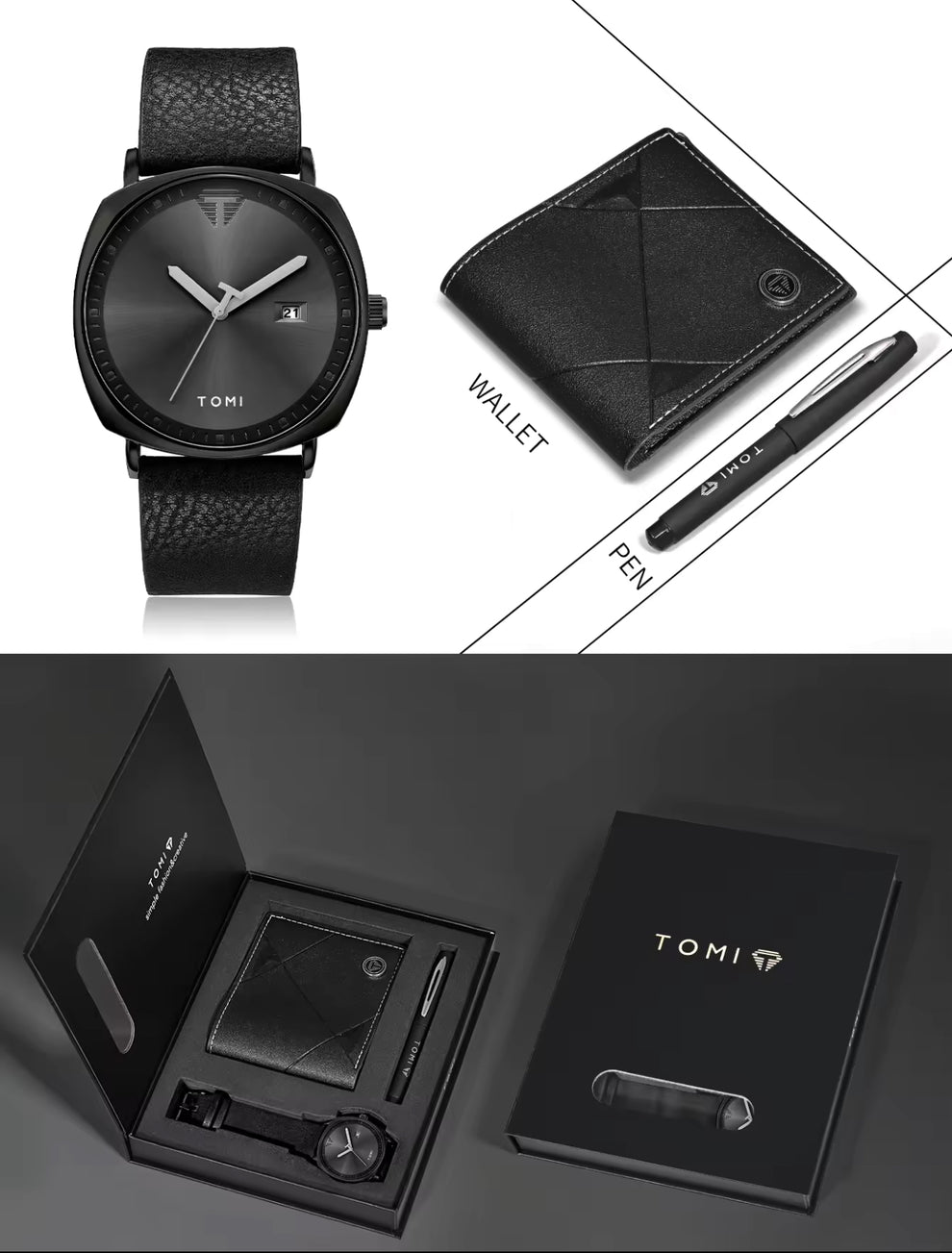TOMI S8 Series Customised T-044 Gift Set Watch With Wallet And Pen Quartz