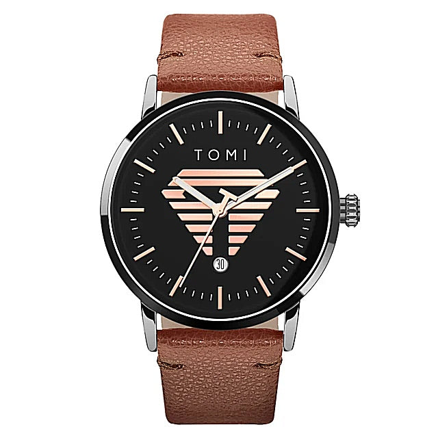 TOMI T-042 Watch For Men's Date Quartz Leather Strap