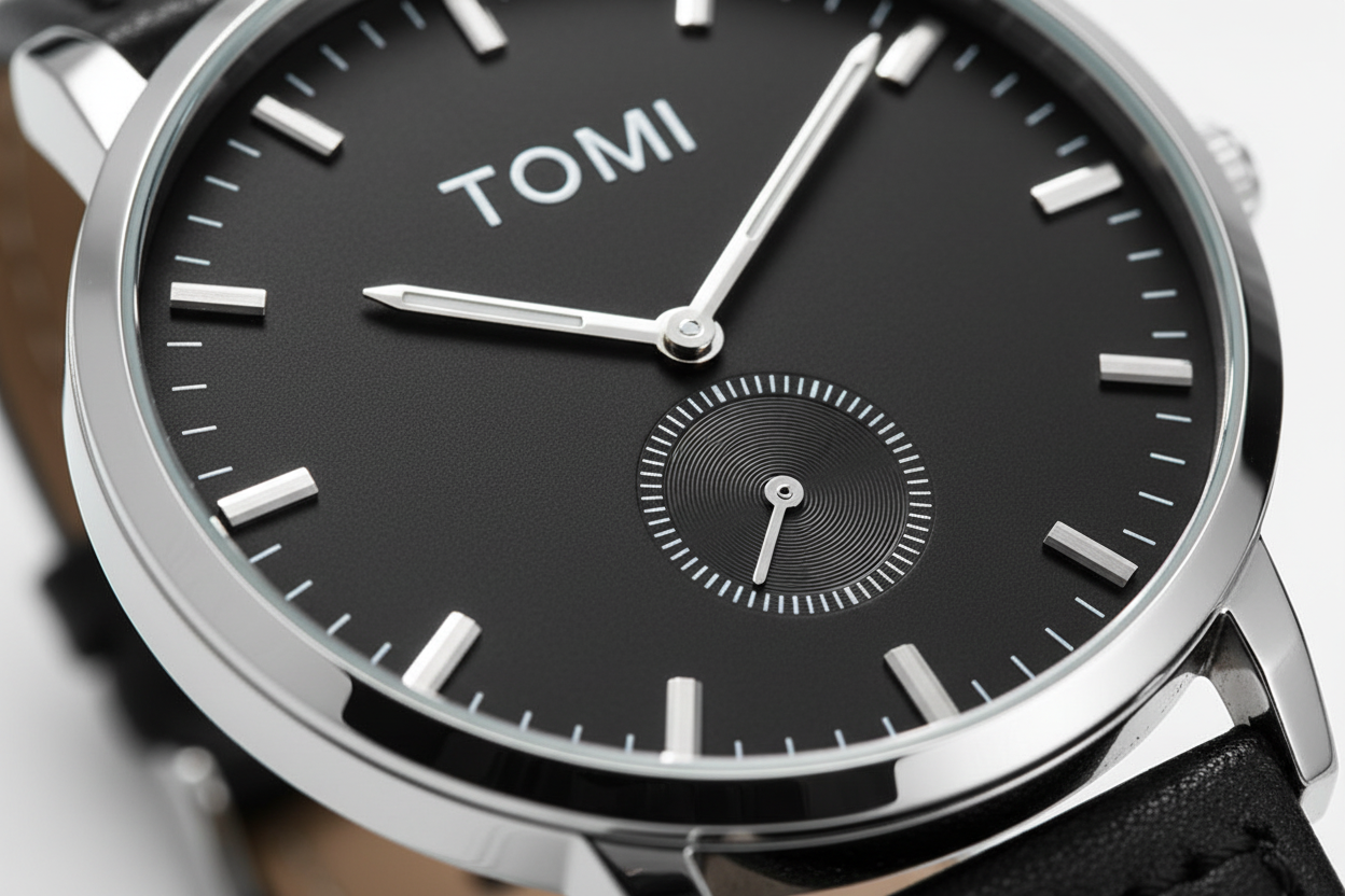 TOMI T-073 Luxury Slim Dial Watch Side Second Quartz Leather Strap