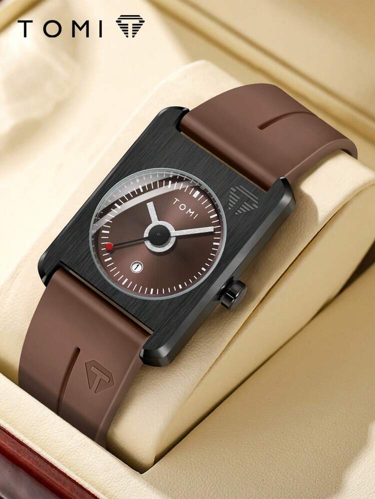 TOMI T-022 Tank Model Quartz Watch – Magnetic Lock Silicone Strap with Date Display
