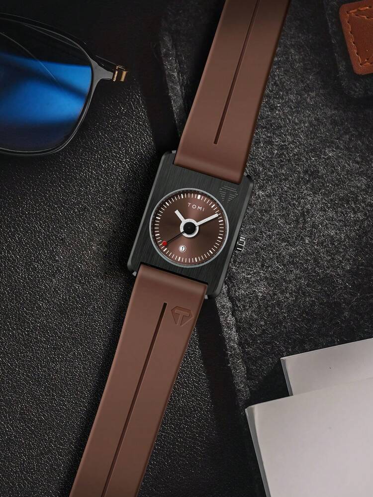 TOMI T-022 Tank Model Quartz Watch – Magnetic Lock Silicone Strap with Date Display