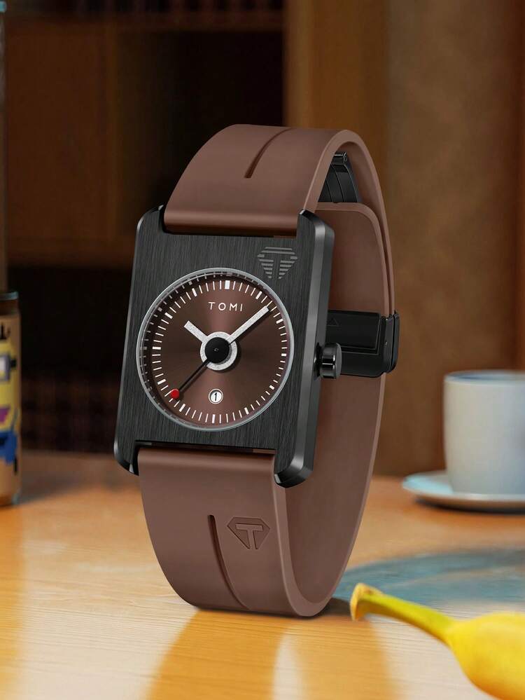 TOMI T-022 Tank Model Quartz Watch – Magnetic Lock Silicone Strap with Date Display