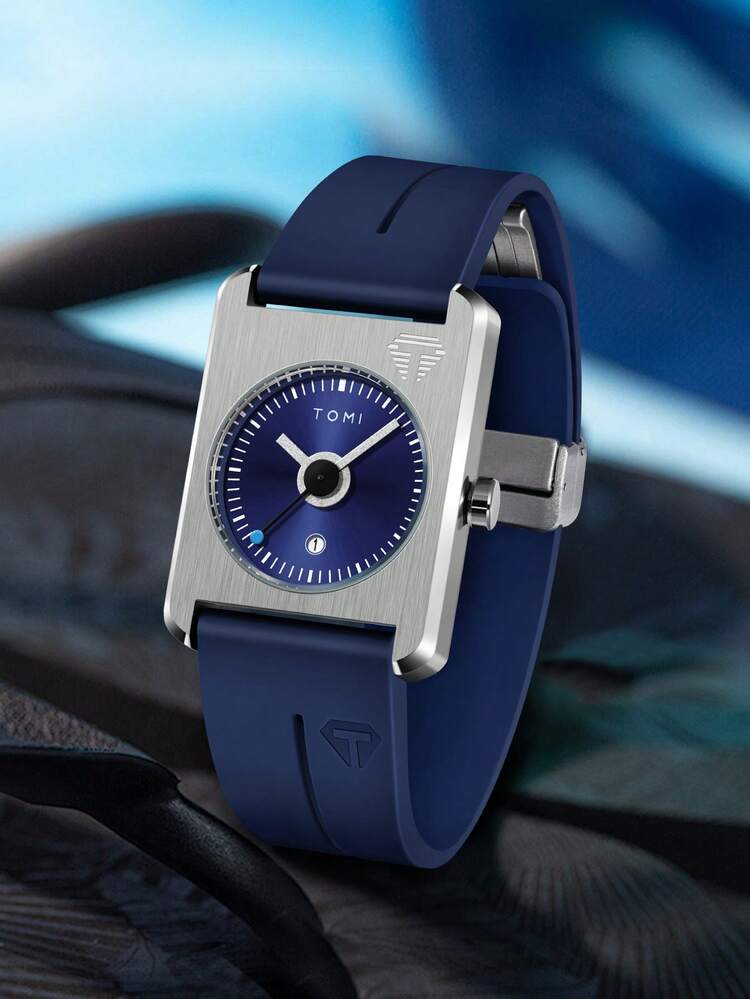 TOMI T-022 Tank Model Quartz Watch – Magnetic Lock Silicone Strap with Date Display