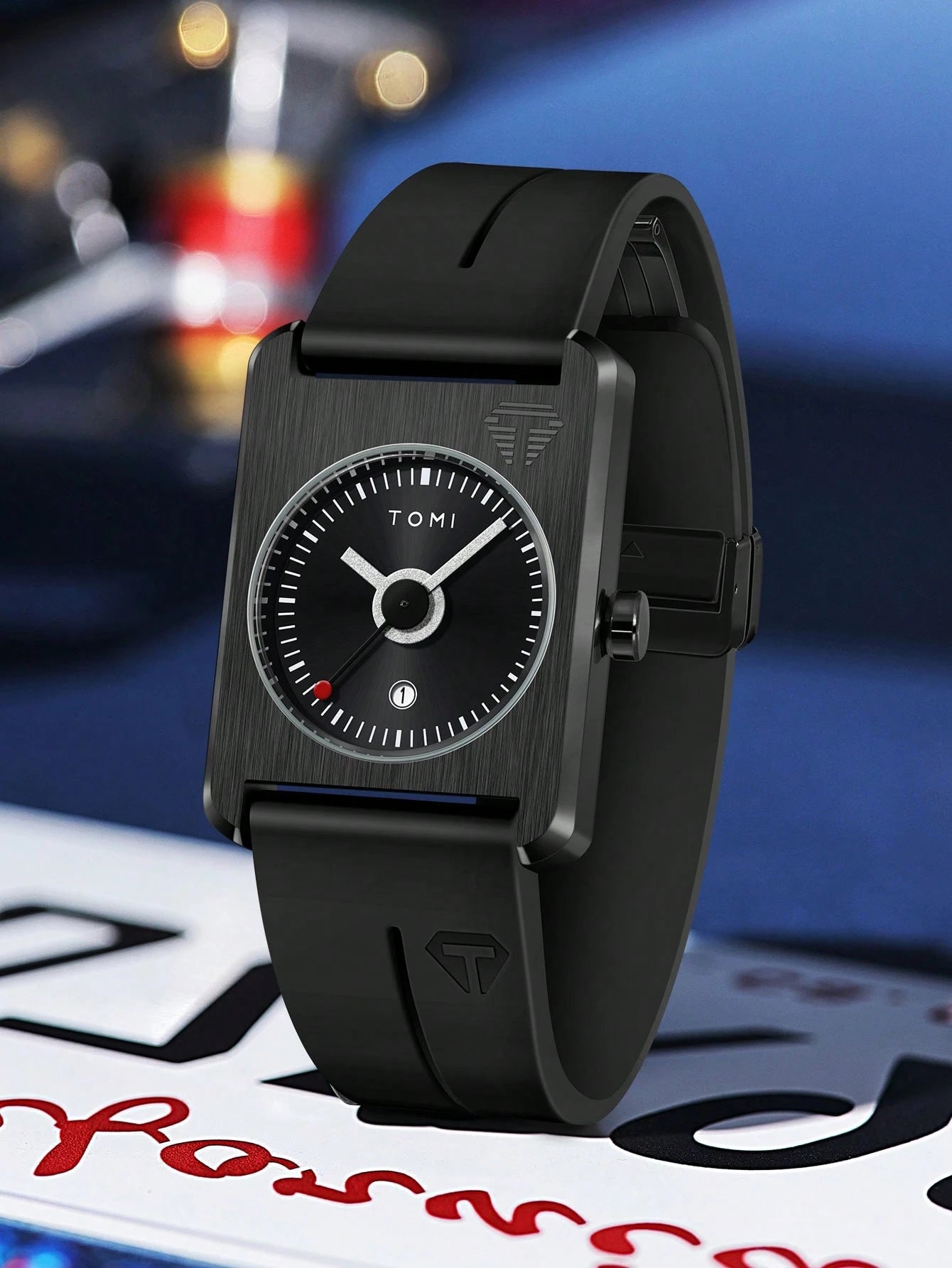 TOMI T-022 Tank Model Quartz Watch – Magnetic Lock Silicone Strap with Date Display