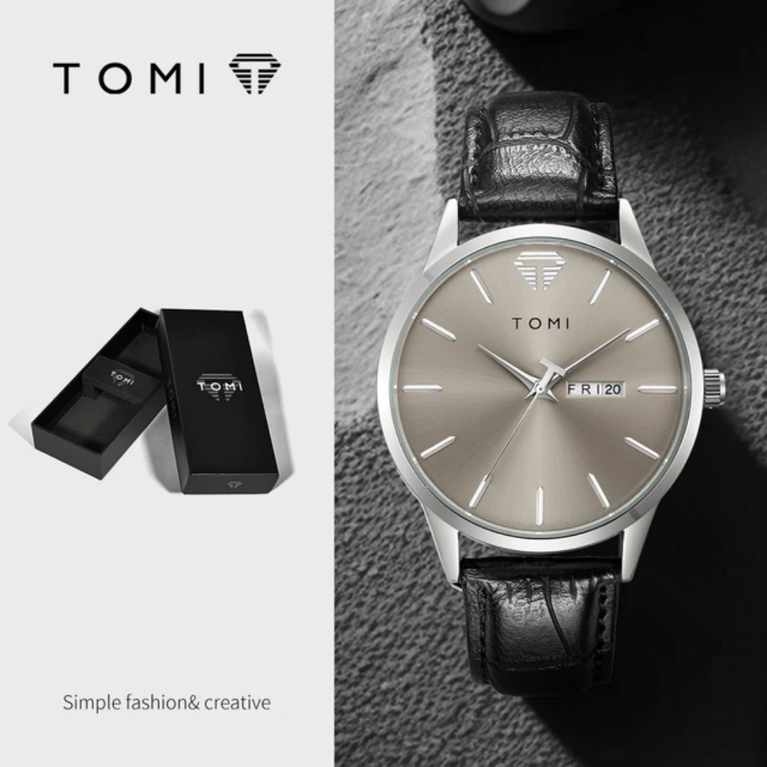 TOMI T-045 Men’s Business Luxury Watch – Day/Date Display – Quartz Movement