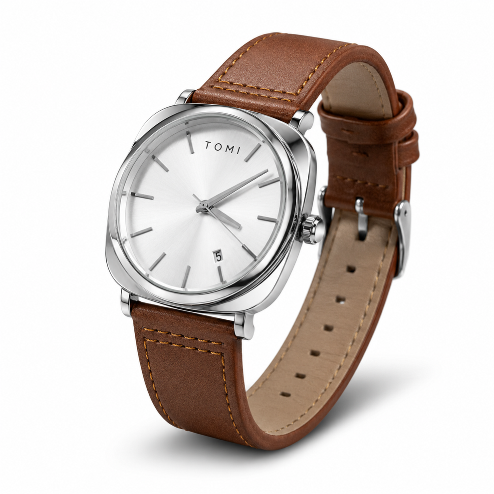 TOMI T-084 Men's Watch Quartz Date Leather Strap