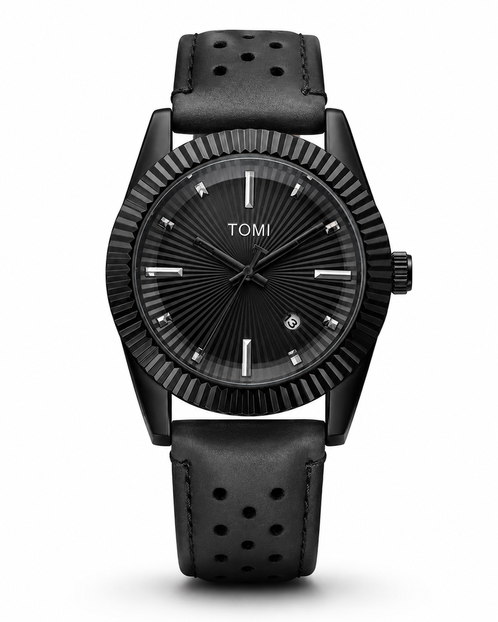TOMI T-098 Men's Watch Date Quartz Round Shape Dial Leather Straps