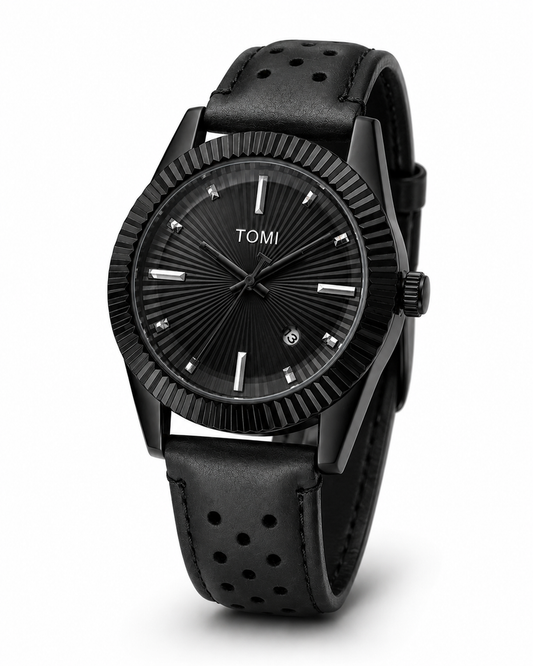 TOMI T-098 Men's Watch Date Quartz Round Shape Dial Leather Straps