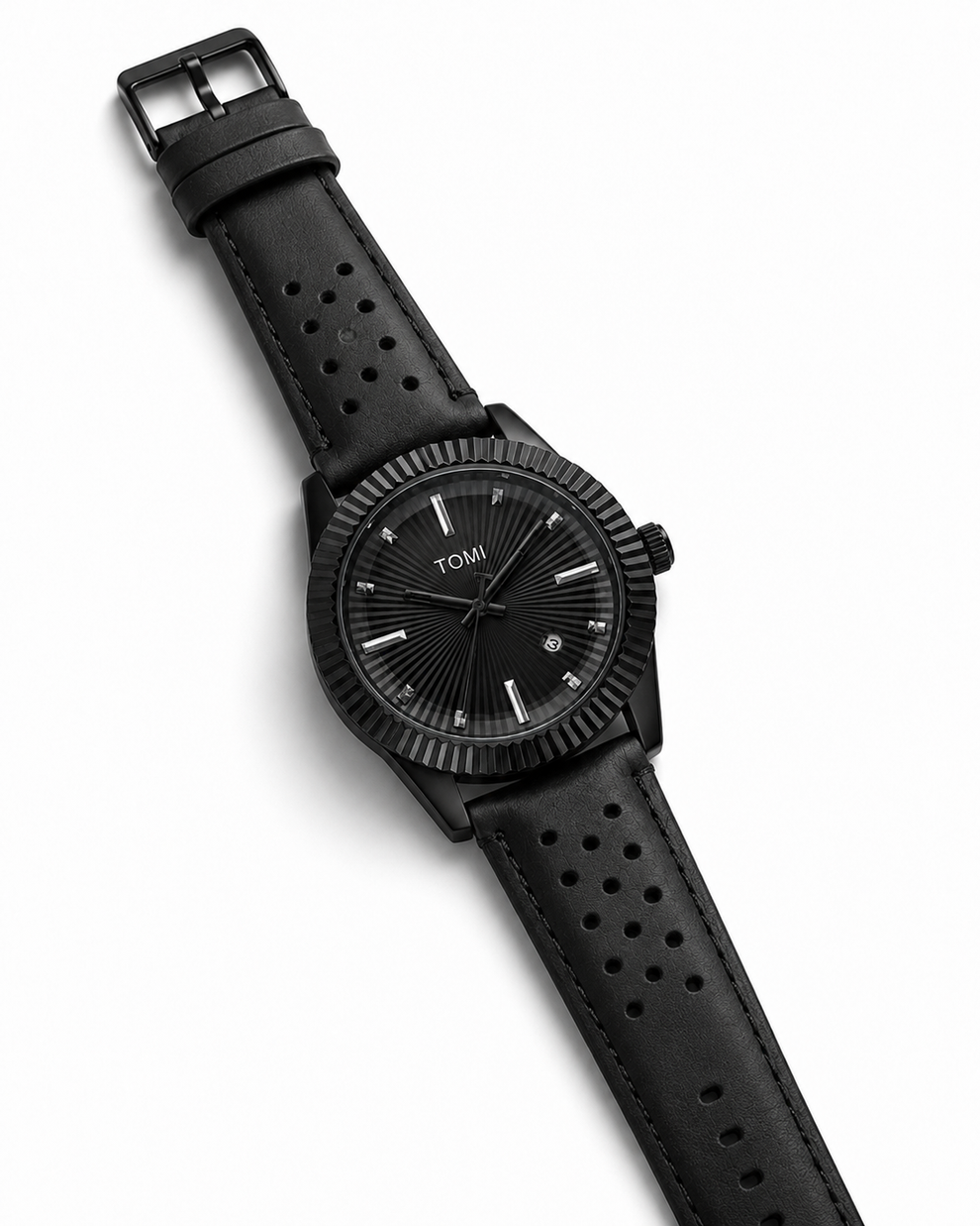TOMI T-098 Men's Watch Date Quartz Round Shape Dial Leather Straps