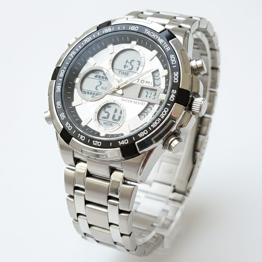 TOMI T-3010 High Quality Chain Watch Dual Time Day Date