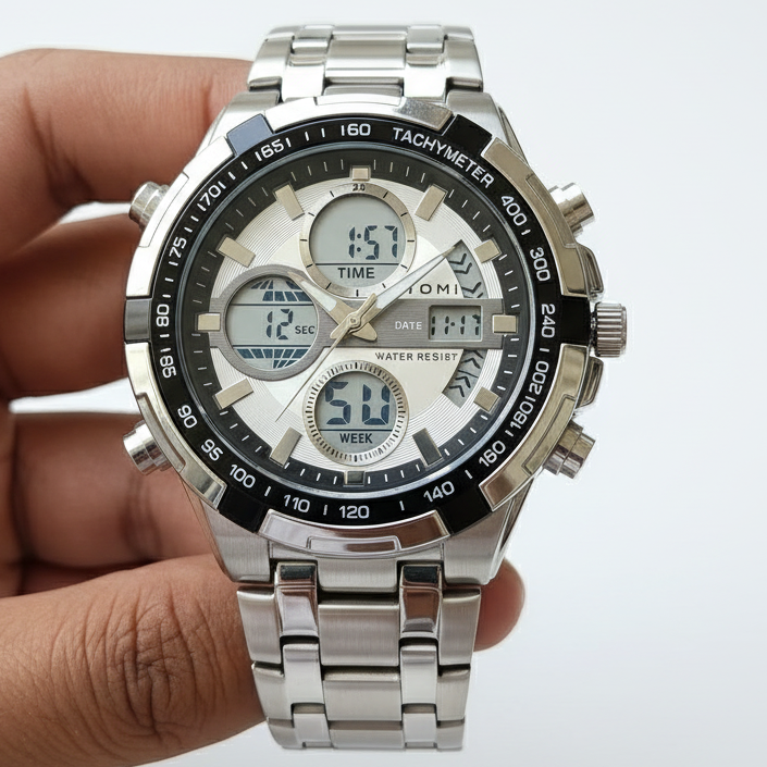 TOMI T-3010 High Quality Chain Watch Dual Time Day Date