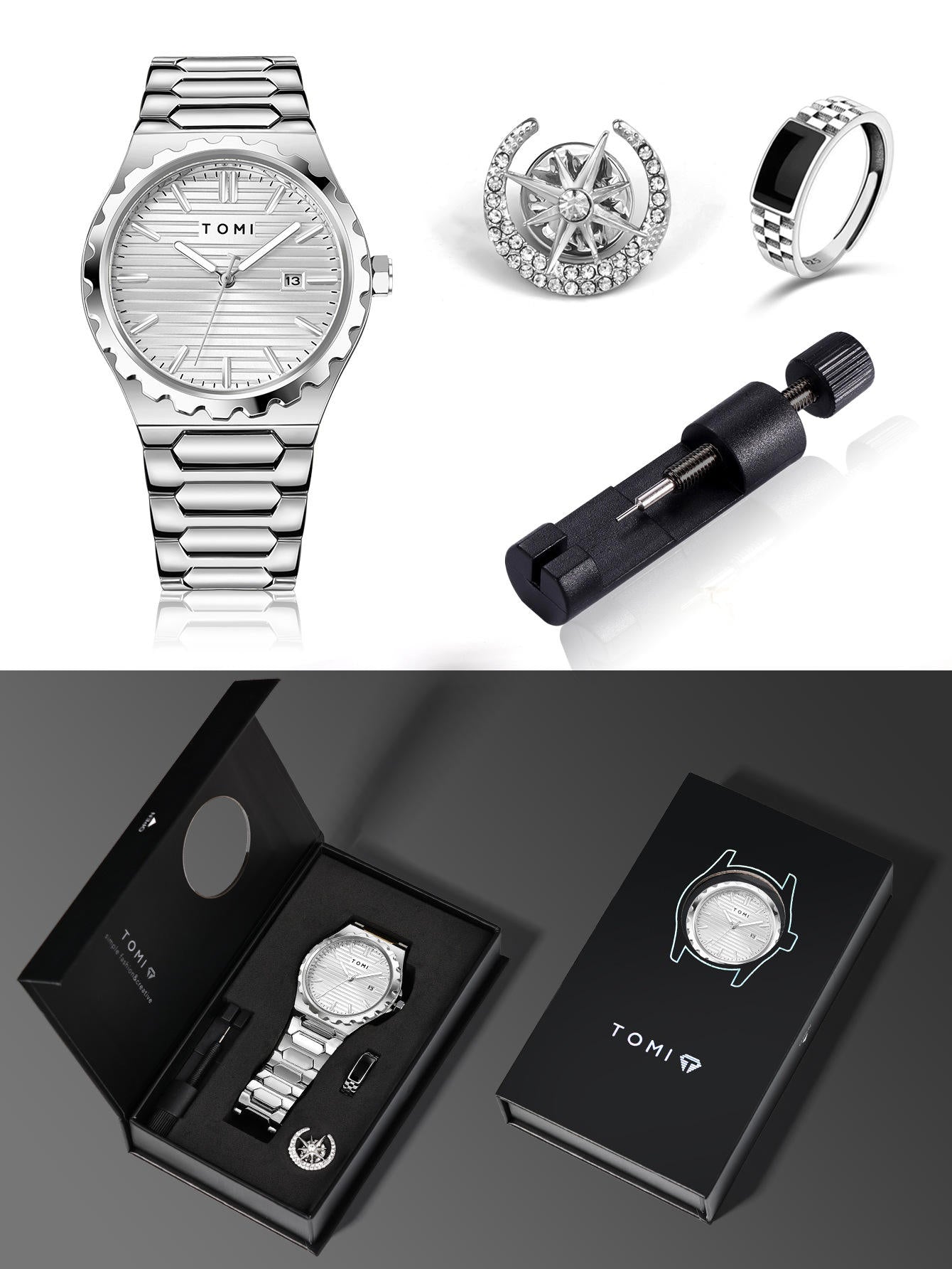 TOMI T-302 S3 Series Chain Watch With Ring Brooch & Chain Adjuster Gift Box