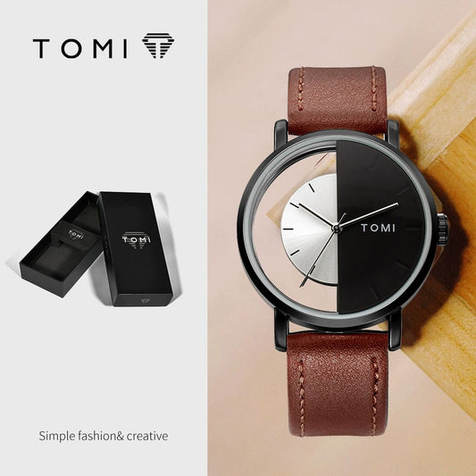 TOMI T-080 Unisex Watch Half Transparent Leather Strap