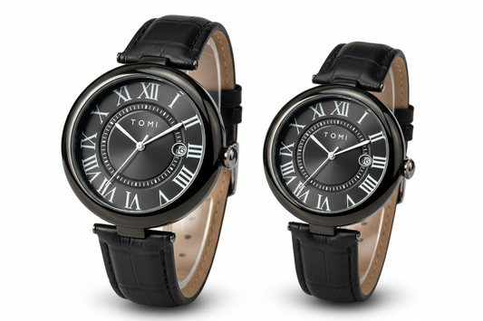 TOMI T-075 Couple Watch Date Quartz Leather Strapa