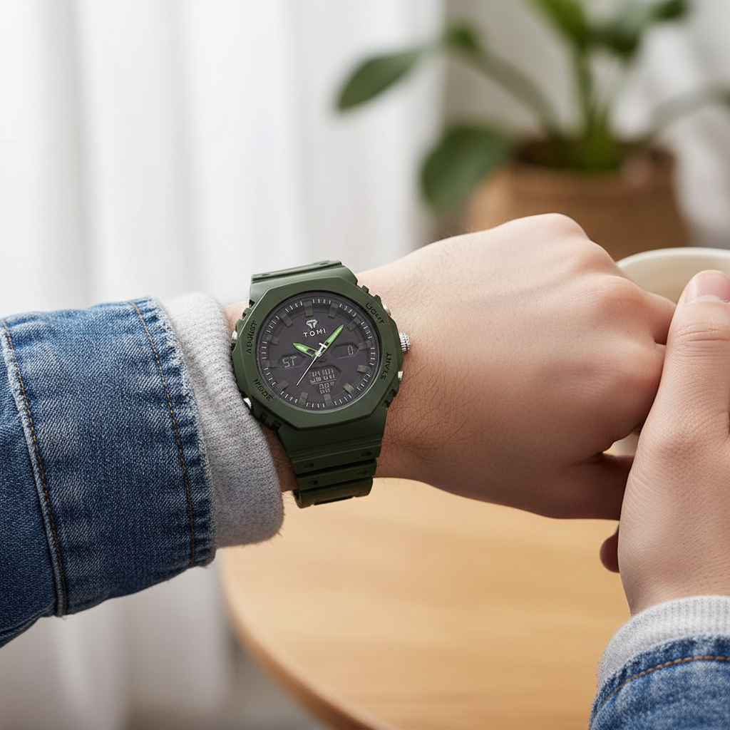 TOMI T-217 Dual Time Sports Watch Comfortable Straps Water Resistant