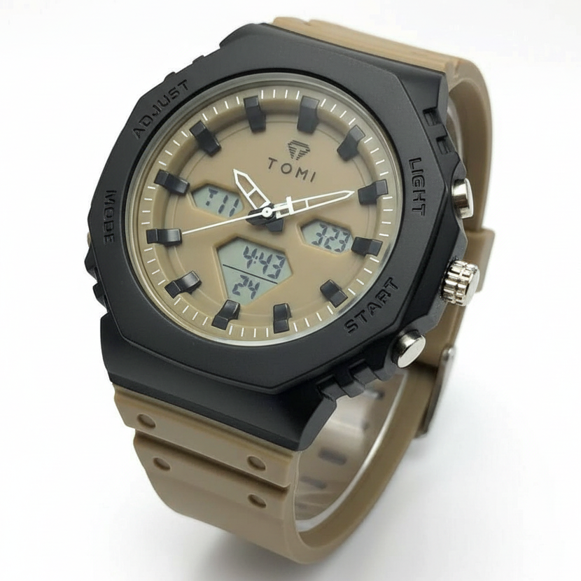 TOMI T-217 Dual Time Sports Watch Comfortable Straps Water Resistant