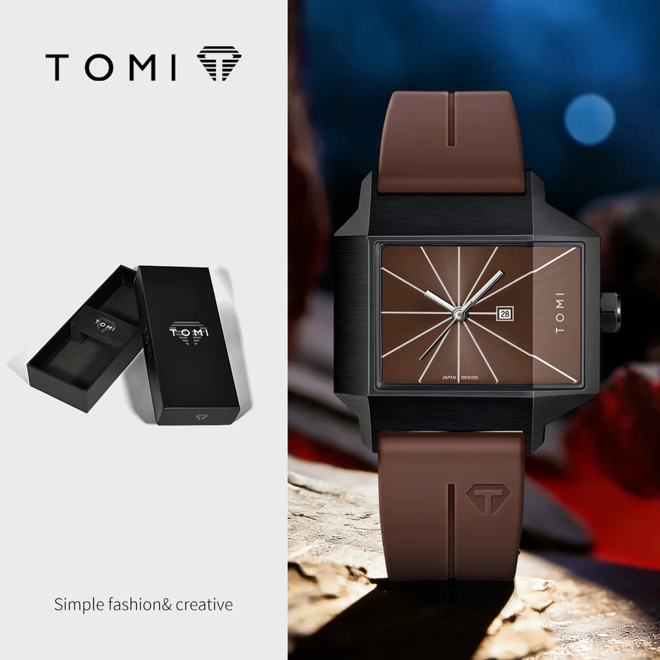 TOMI T-021 Tank Model Simple Men's Watch Silicon Straps Magnet Lock - Quartz Business Fashion Wristwatch Textured Men's Gift (Copy)