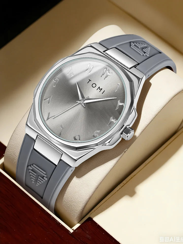 TOMI T-051 Fashion Casual Men's Quartz Watch Ultra Slim - Arabic Dial Silicone Strap Analog Men's Wrist Watch
