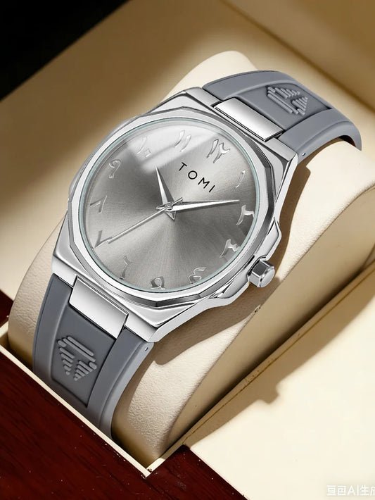 TOMI T-051 Fashion Casual Men's Quartz Watch Ultra Slim - Arabic Dial Silicone Strap Analog Men's Wrist Watch