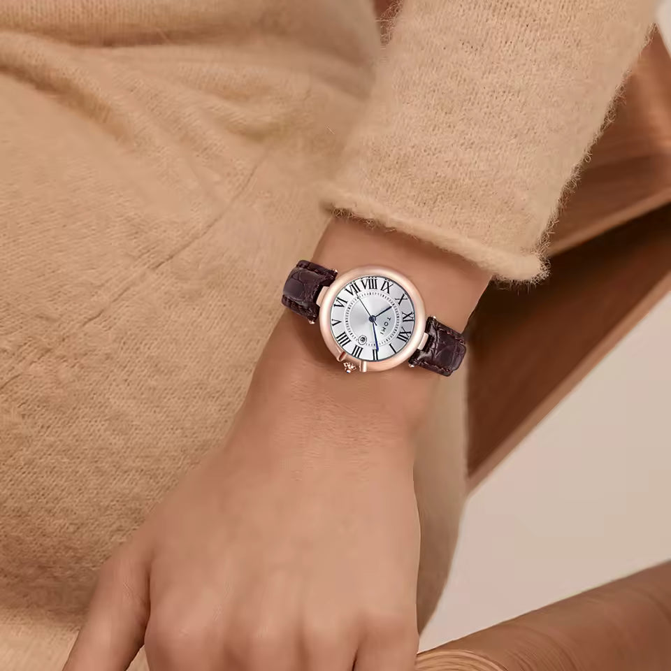 TOMI T-075 Couple Watch Date Quartz Leather Strapa