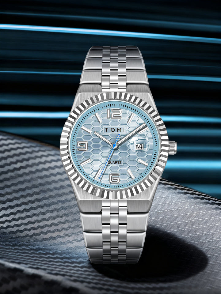TOMI T-311 Luxury Men's Watch Steel Band Calendar Multi-function Quartz Watch Ring Cufflink Gift Box Set