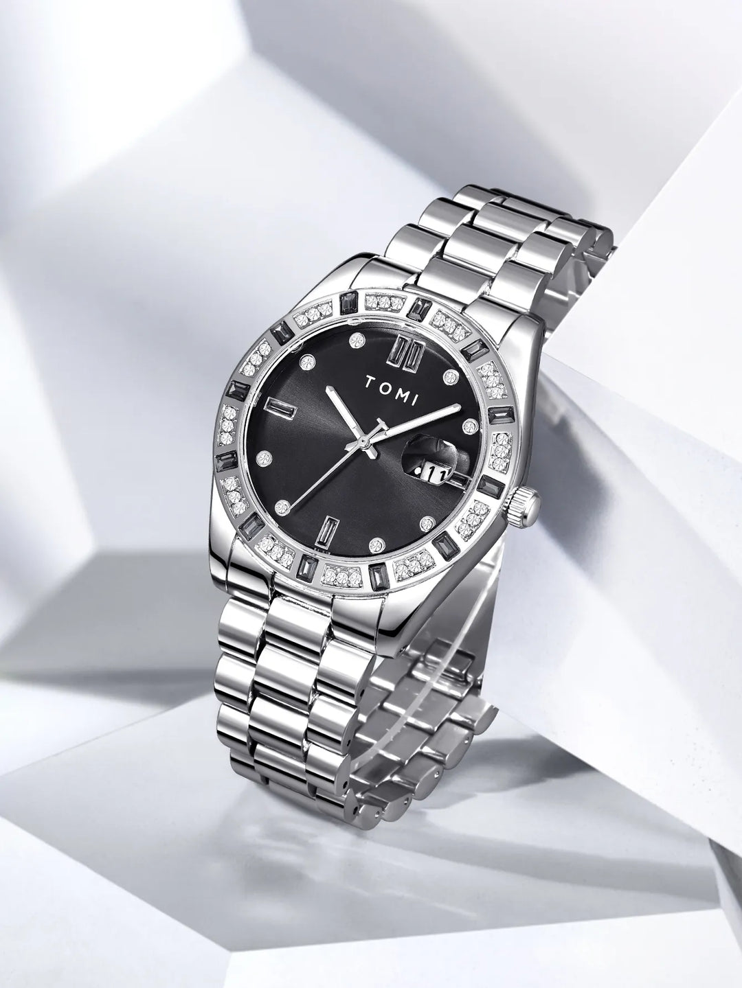 TOMI T-305 High Quality Chain Watch Set – Date Quartz | Ring & Brooch | Premium Gift Box