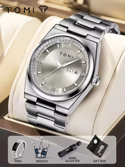 TOMI T-308 Luxury Chain Watch Date Day Luminous Dial Master-Lock Ring Brooch Chain Adjuster