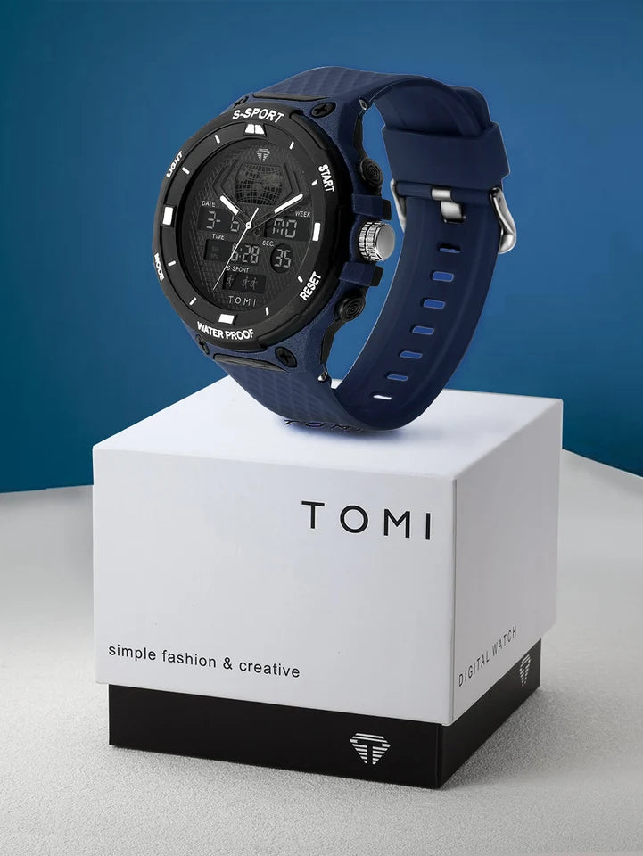 TOMI T-215 Men's Sports Watch - Dual Time Multi Functional 30M Waterproof Outdoor Sports Electronic Watch Student Military Watch