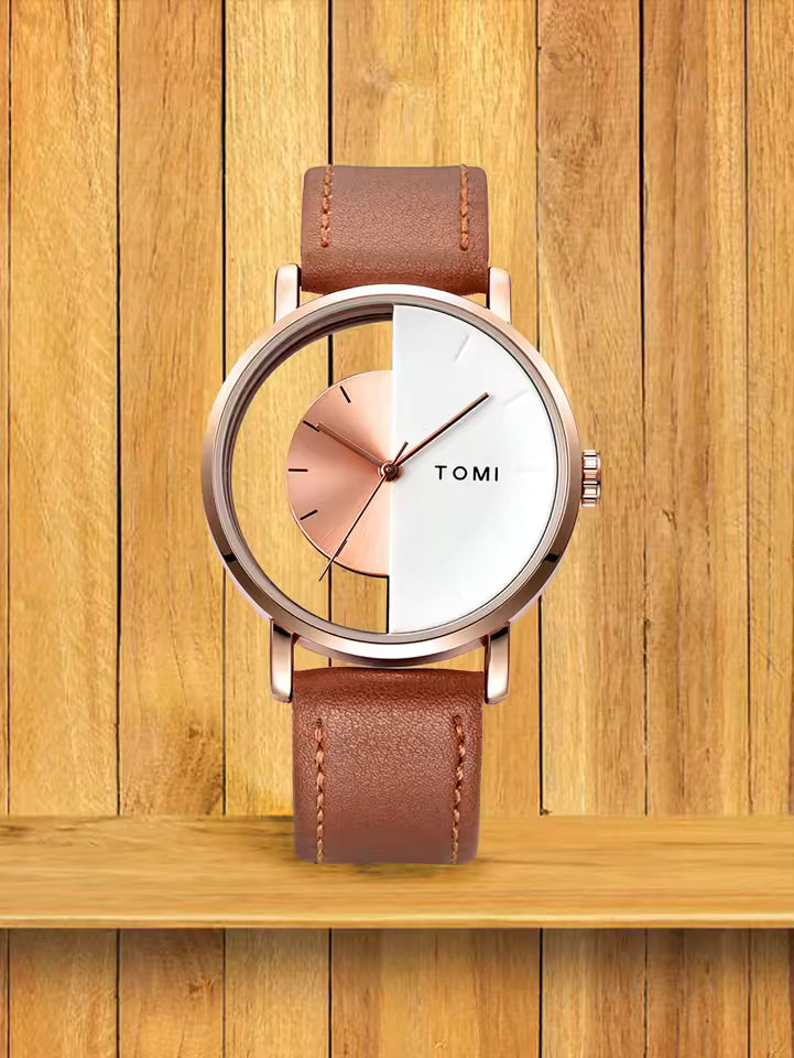 TOMI T-080 Unisex Watch Half Transparent Leather Strap