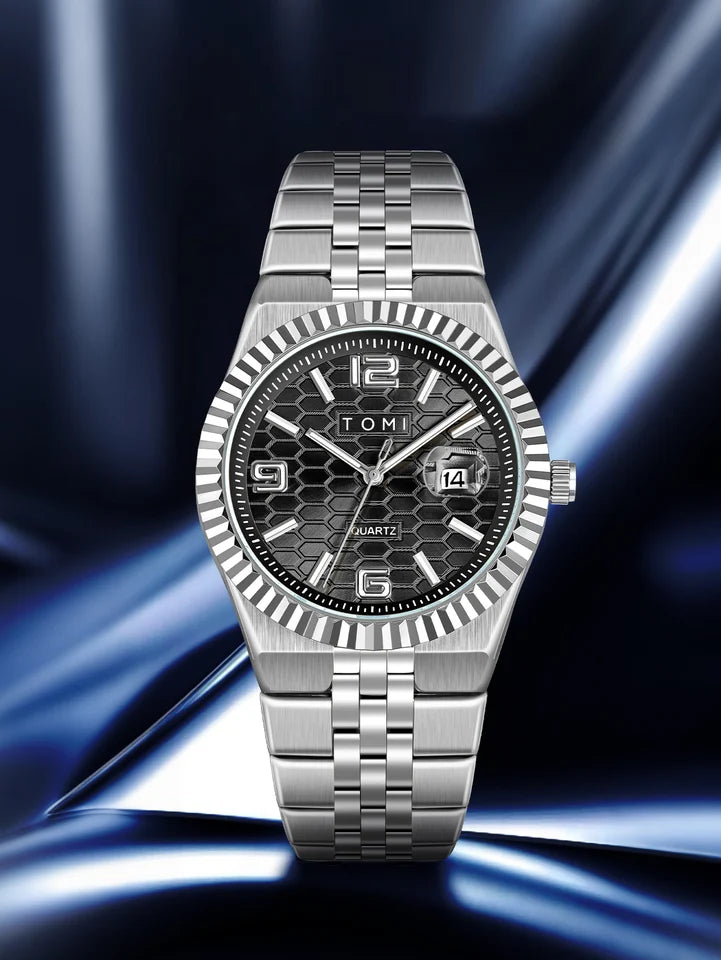 TOMI T-311 Luxury Men's Watch Steel Band Calendar Multi-function Quartz Watch Ring Cufflink Gift Box Set