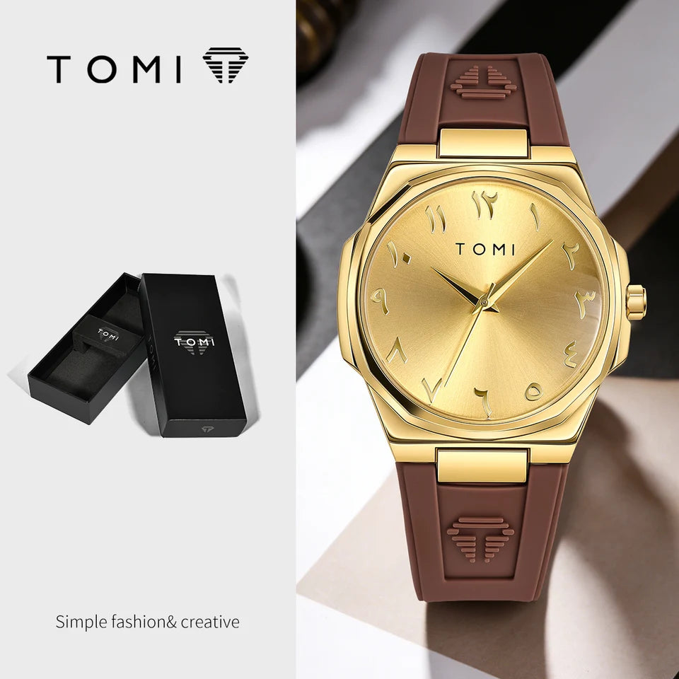 TOMI T-051 Fashion Casual Men's Quartz Watch Ultra Slim - Arabic Dial Silicone Strap Analog Men's Wrist Watch