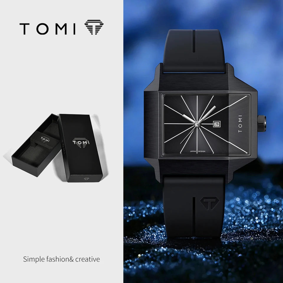 TOMI T-021 Tank Model Simple Men's Watch Silicon Straps Magnet Lock - Quartz Business Fashion Wristwatch Textured Men's Gift