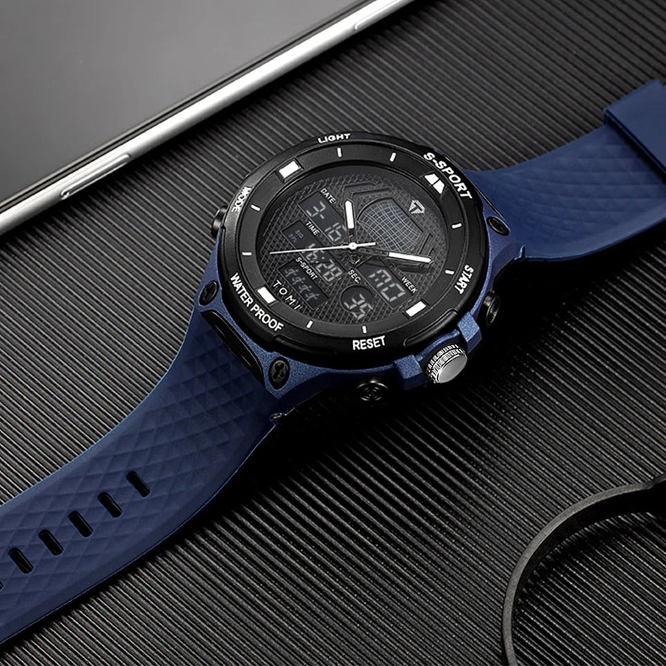 TOMI T-215 Men's Sports Watch - Dual Time Multi Functional 30M Waterproof Outdoor Sports Electronic Watch Student Military Watch