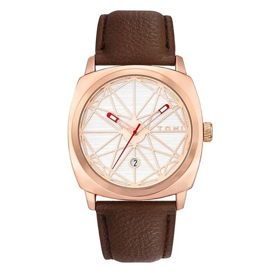TOMI T-112 Men's Watch Date Quartz Square Dial Leather Straps