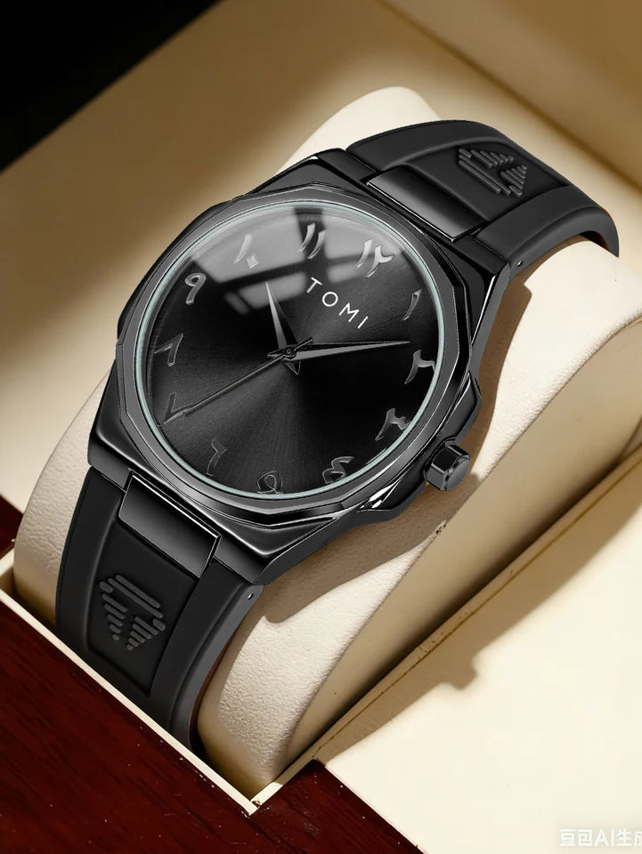 TOMI T-051 Fashion Casual Men's Quartz Watch Ultra Slim - Arabic Dial Silicone Strap Analog Men's Wrist Watch