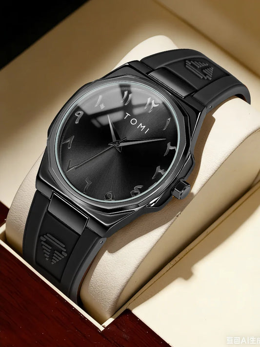 TOMI T-051 Fashion Casual Men's Quartz Watch Ultra Slim - Arabic Dial Silicone Strap Analog Men's Wrist Watch